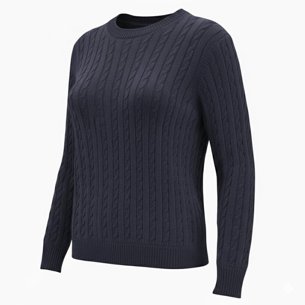 PURE COTTON NAVY CREW NECK CABLE KNIT SWEATER BY NAIS PARIS